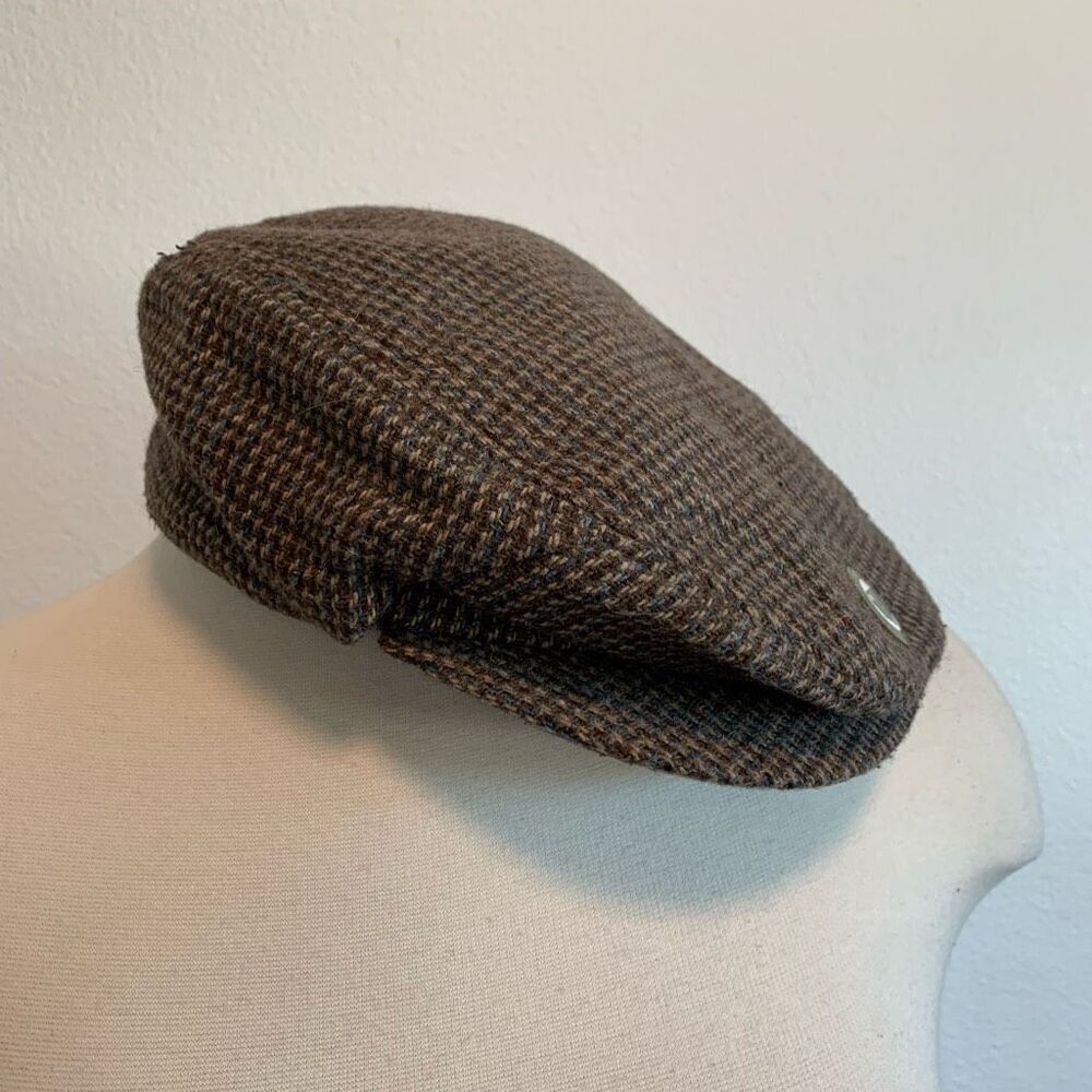 Vintage Brown Plaid Wool Captains Hat Cabbie Cab Hat Unisex - Picture 4 of 8